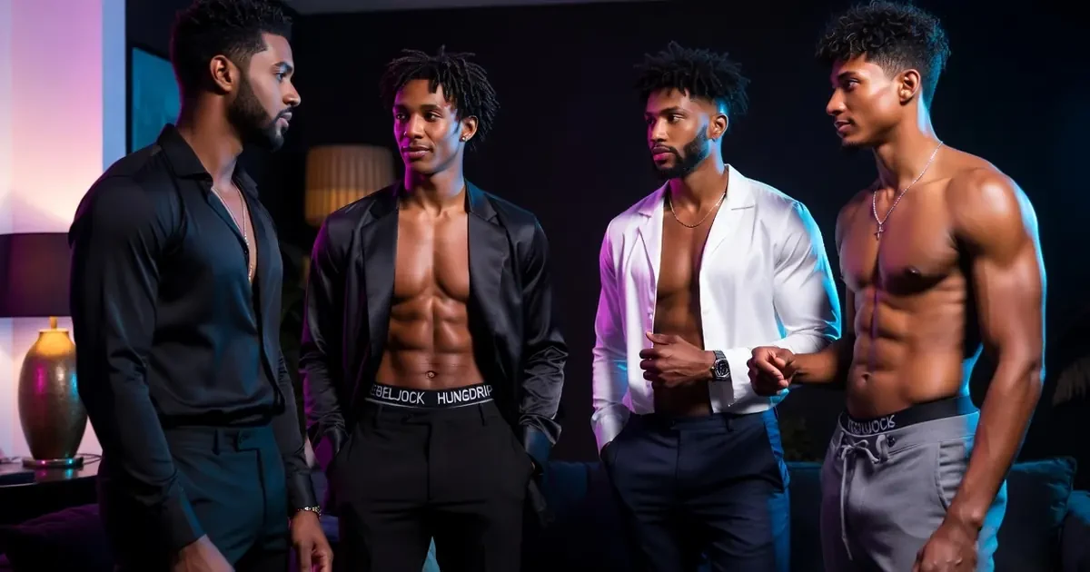 Clearly adult Black male creators in a late-night apartment setting
